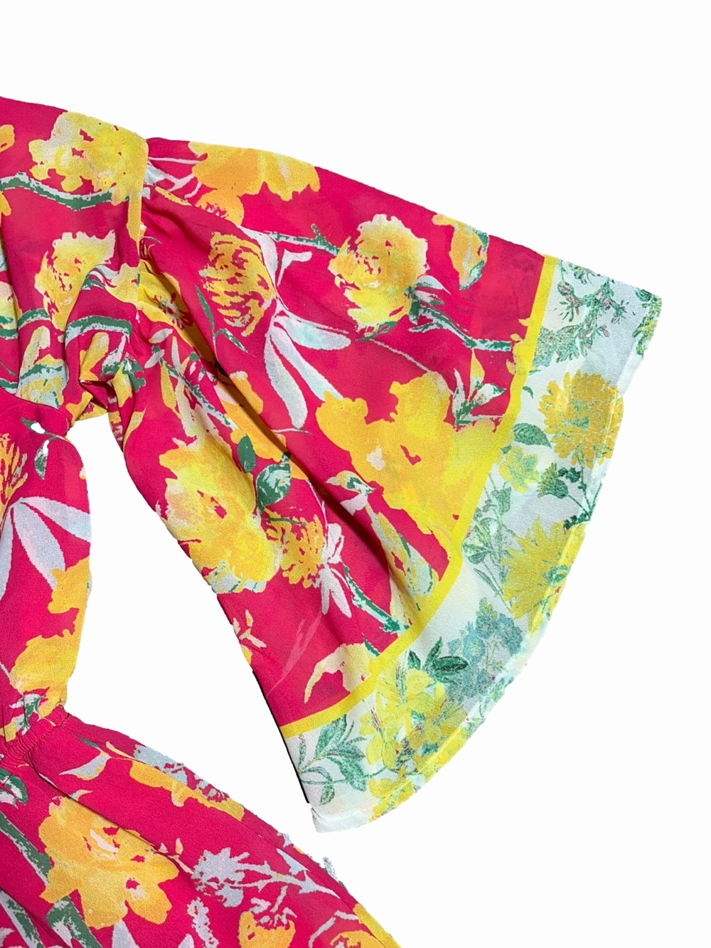 Flying Tomato Floral Bell Sleeve Romper Pink Yellow Large - Picture 4 of 6